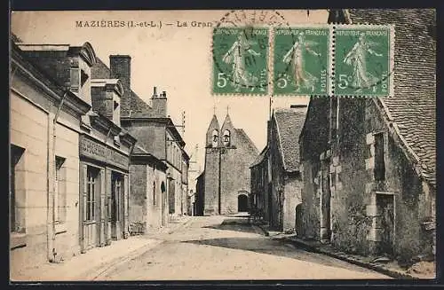 AK Mazières /I.-et-L., La Grande Rue, Strassenpartie