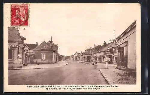 AK Neuillé-Pont-Pierre, Avenue Louis-Proust, Carrefour des Routes de Château-la-Vallière, Rouziers, Semblancay