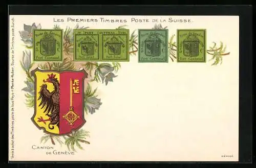 AK Genf, Wappen, Die ersten Briefmarken der Schweiz