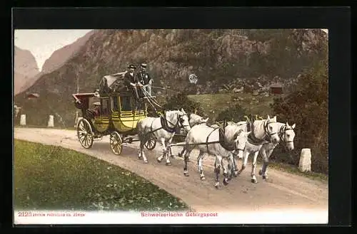 AK Schweizerische Gebirgspost, Postkutsche auf einem Bergweg