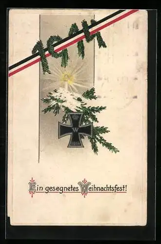 AK Ein gesegnetes Weihnachtsfest 1914 mit Kerze und Eisernes Kreuz