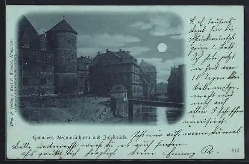 Mondschein-AK Hannover, Beguinenturm und Inselbrücke