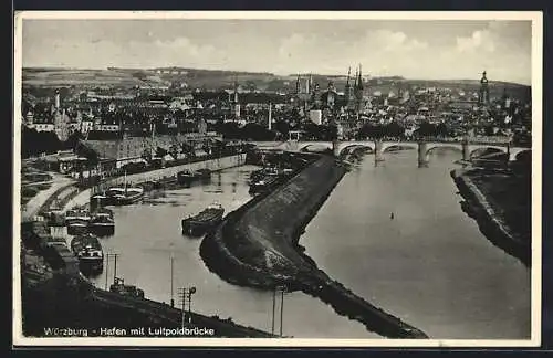 AK Würzburg, Hafen mit Luitpoldbrücke