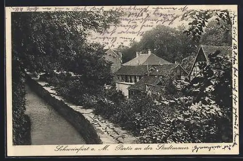 AK Schweinfurt a. M., Partie an der Stadtmauer