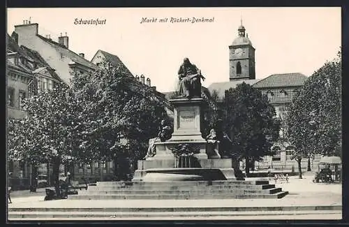 AK Schweinfurt, Markt mit Rückert-Denkmal