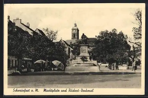 AK Schweinfurt a. M., Marktplatz und Rückert-Denkmal