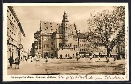 AK Schweinfurt a. Main, Blick zum Rathaus mit Geschäften