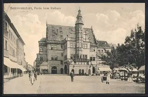 AK Schweinfurt, Strassenpartie am Rathaus mit Geschäften