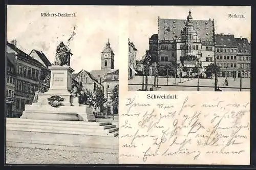 AK Schweinfurt, Rathaus, Rückert-Denkmal