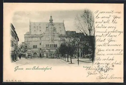 AK Schweinfurt, Rathaus mit Strassenpartie