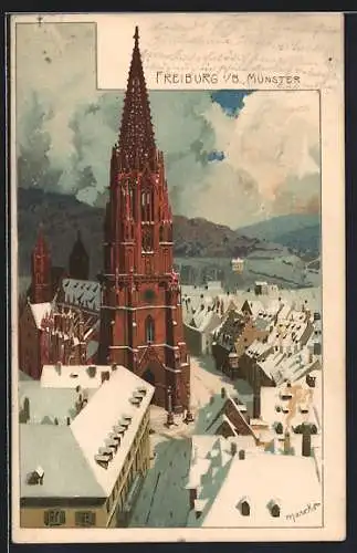 Künstler-AK Alexander Marcks: Freiburg / Breisgau, Das Münster im Winter