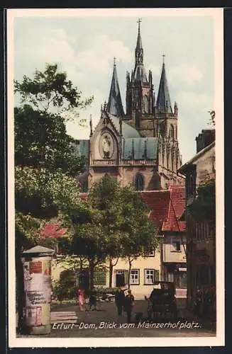 AK Erfurt, Blick vom Mainzerhofplatz auf den Dom mit Brühlerstrasse