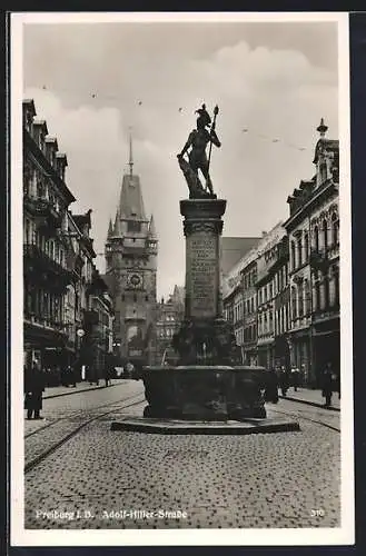 AK Freiburg im B., Kaiserstrasse mit Brunnen