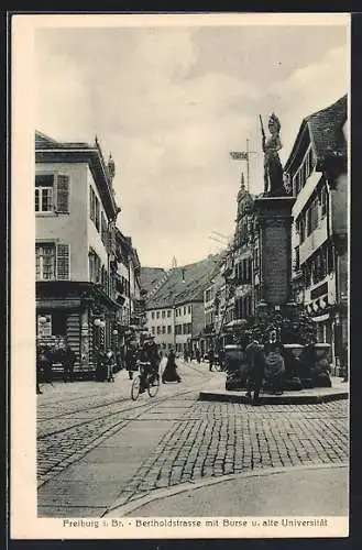 AK Freiburg i. Br., Bertoldstrasse mit Burse und alte Universität