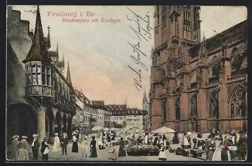 AK Freiburg i. Br., Münsterplatz mit Kaufhaus