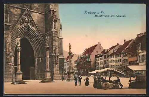 AK Freiburg i. Br., Münsterplatz mit Kaufhaus