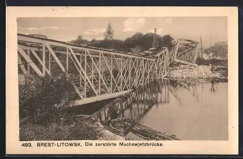 AK Brest-Litowsk, die zerstörte Muchawjetzbrücke