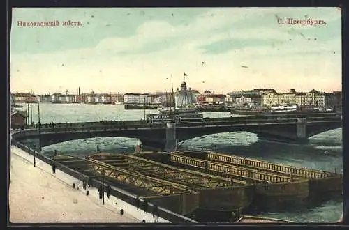 AK Sankt-Petersburg, Nikolai Brücke, Strassenbahn