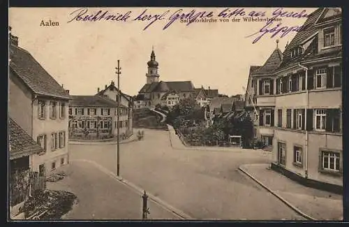 AK Aalen, Salvatorkirche von der Wilhelmstrasse aus gesehen