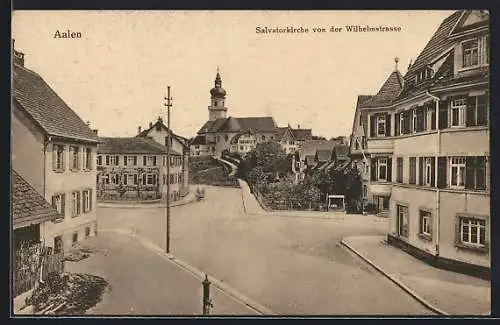 AK Aalen, Salvatorkirche von der Wilhelmstrasse aus gesehen