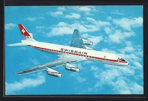 AK Flugzeug, Swissair DC-8 Jet der Swissair in der Luft