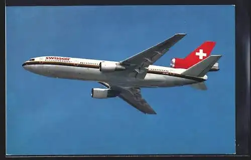 AK Flugzeug, Mc Donell-Douglas DC-10-30 der Swissair in der Luft