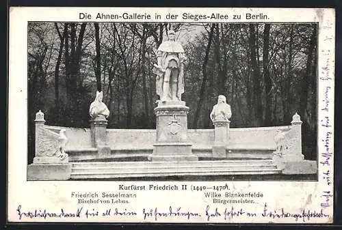 AK Berlin, Ahnen-Gallerie i. d. Siegesallee, Kurfürst Friedrich II., Friedrich Sesselmann-Bischof, Wilke Blankenfelde