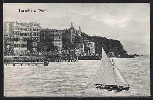 AK Sassnitz a. Rügen, Hotel am Meer mit Promenade