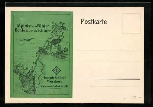 AK Würzburg, Zigarren und Tabakfabrik Joseph Schürer, Alpinist und Führer beide rauchen Schürer