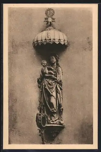 AK Würzburg, Häuserschmuck, Madonna Riemenschneider, Strasse Brombachergasse 23