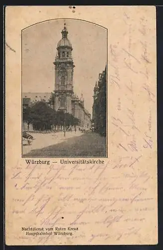 AK Würzburg, Blick zur Universitätskirche