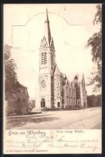 AK Würzburg, Strassenpartie an der neuen evang. Kirche