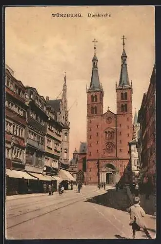 AK Würzburg, Ortspartie mit Blick auf die Domkirche