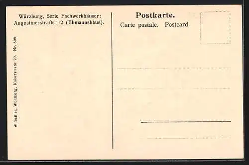 AK Würzburg, Fachwerkhaus in der Augustinerstrasse 1-2