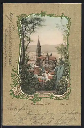 AK Freiburg / Breisgau, Blick auf das Münster, Pflanzliche Ornamente