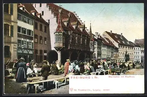 AK Freiburg / Breisgau, Marktplatz mit Kaufhaus, Händler