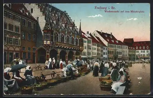 AK Freiburg / Breisgau, Wochenmarkt auf dem Münsterplatz