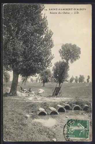 AK Saint-Rambert-d`Albon, Source des Claires avec charrette et arbres