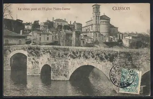 AK Clisson, Le vieux pont et l`Eglise Notre-Dame