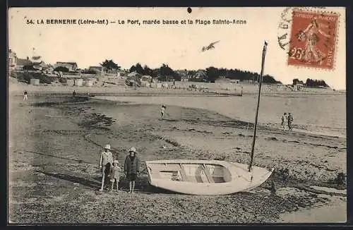 AK La Bernerie, Le Port marée basse et la Plage Sainte-Anne