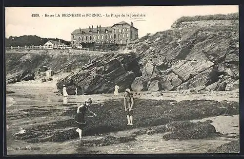 AK Pornic, La Plage de la Joselière avec baigneurs et rochers