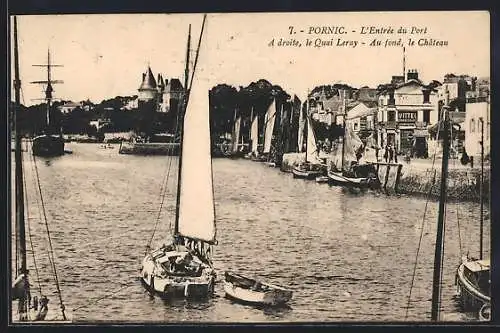 AK Pornic, L`Entrée du Port, A droite, le Quai Leray, Au fond, le Chateau