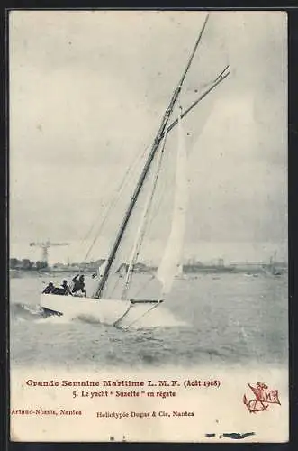 AK Nantes, Le yacht Suzette en régate pendant la Grande Semaine Maritime L.M.F., Août 1908