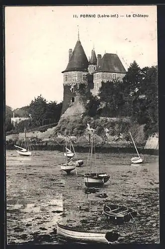 AK Pornic, Le Château et bateaux à marée basse