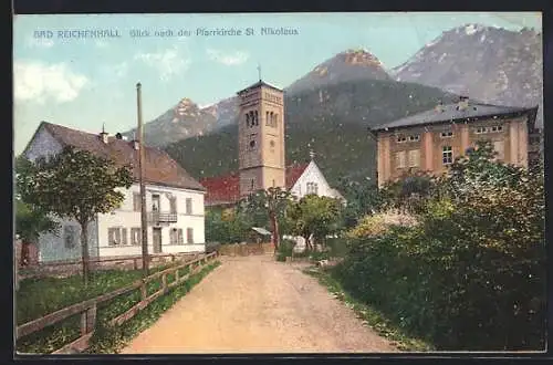 AK Bad Reichenhall, Strasse zur Pfarrkirche St. Nikolaus