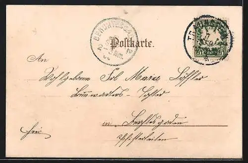 Lithographie Traunstein, Teilansicht mit Bergen