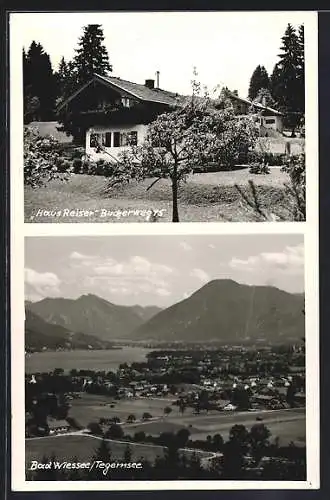 AK Bad Wiessee /Tegernsee, Hotel Haus Reister, Bucherweg 15, Aussenansicht und Panorama