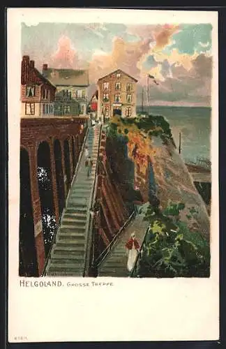 Künstler-AK Helgoland, An der Grossen Treppe