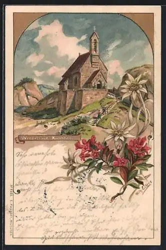 Lithographie Bayrischzell, Wendelstein-Kirchlein, Edelweiss