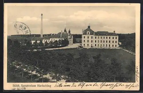 AK München-Harlaching, Blick aufs Städt. Sanatorium